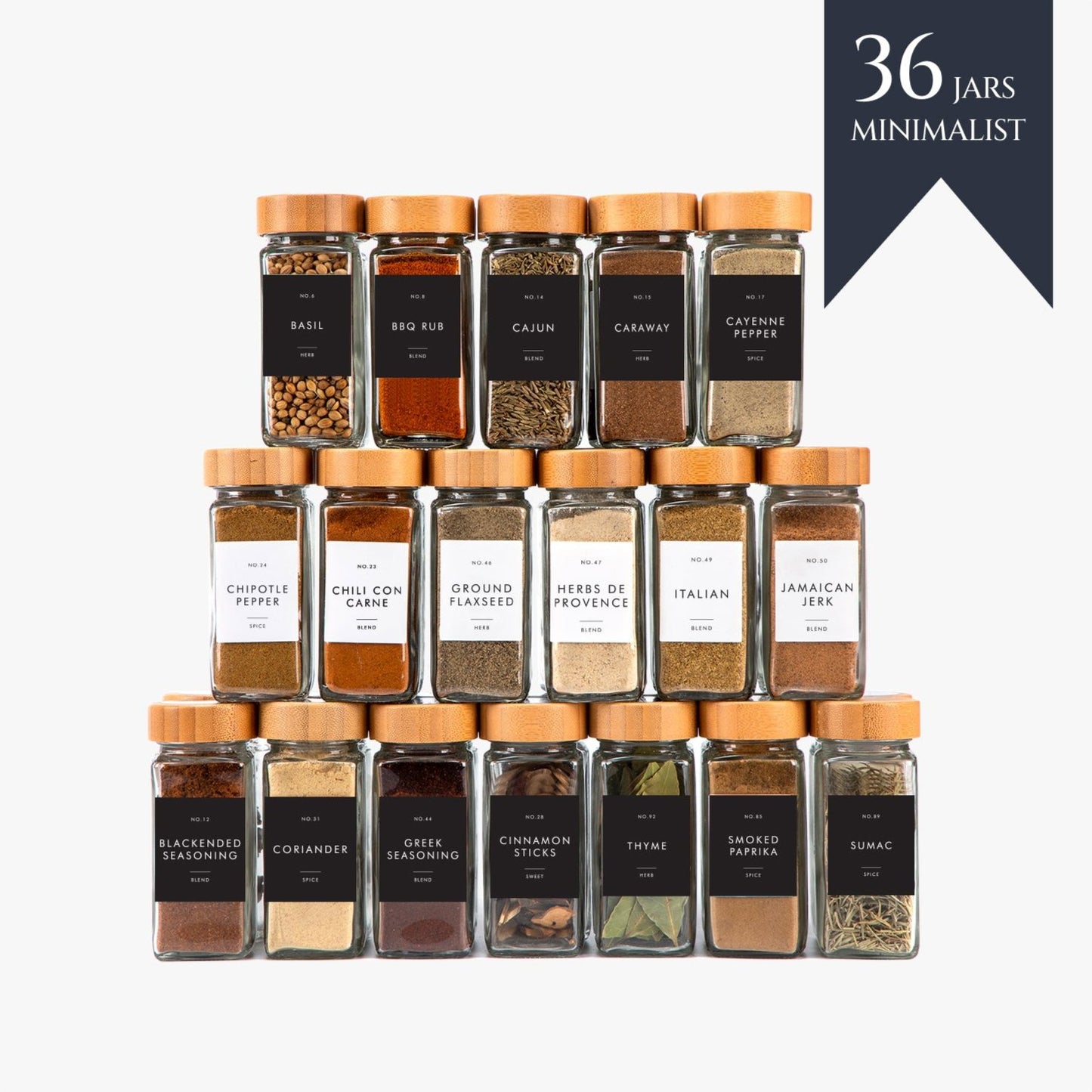 SPICE JARS WITH LABEL BAMBOO LID