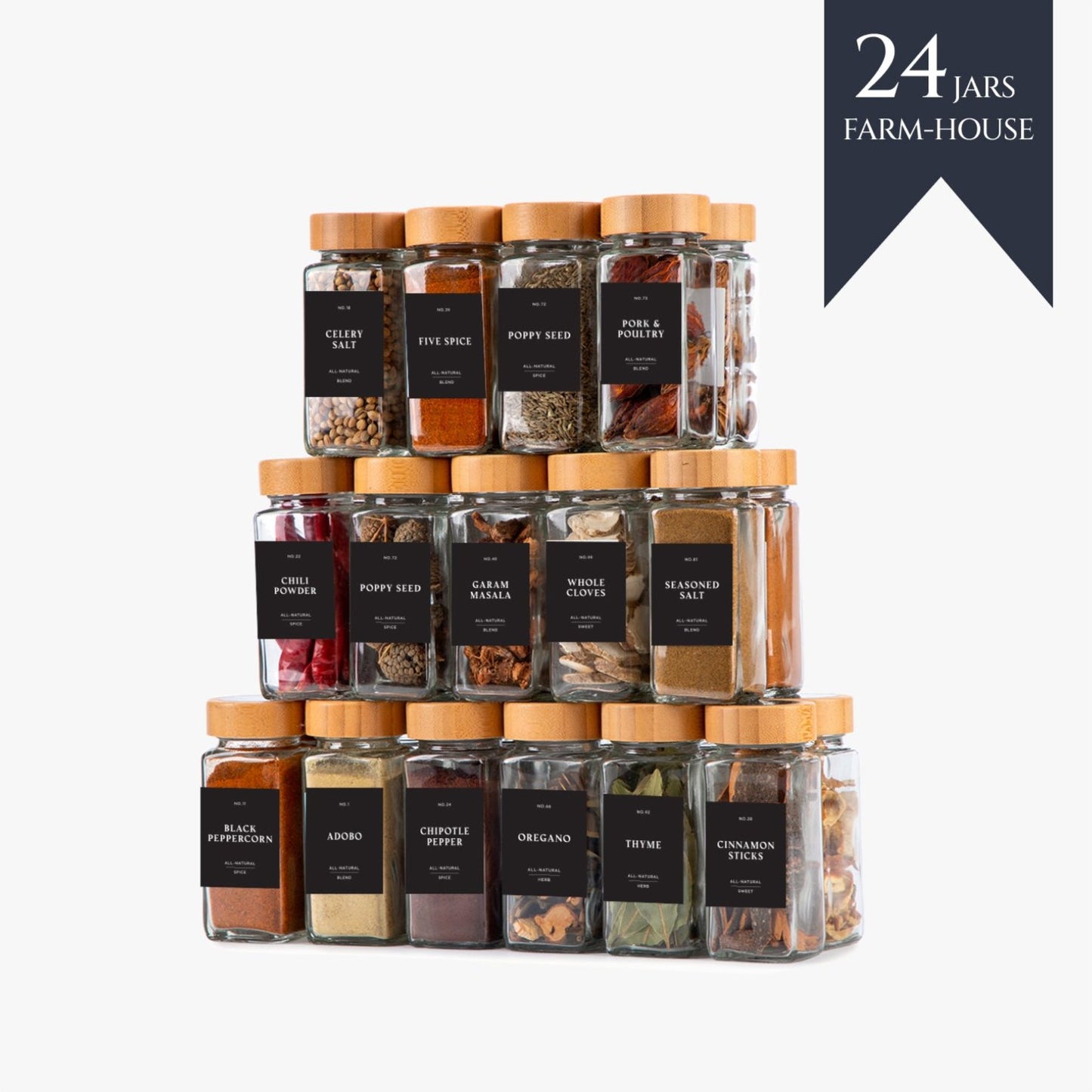 SPICE JARS WITH LABEL BAMBOO LID