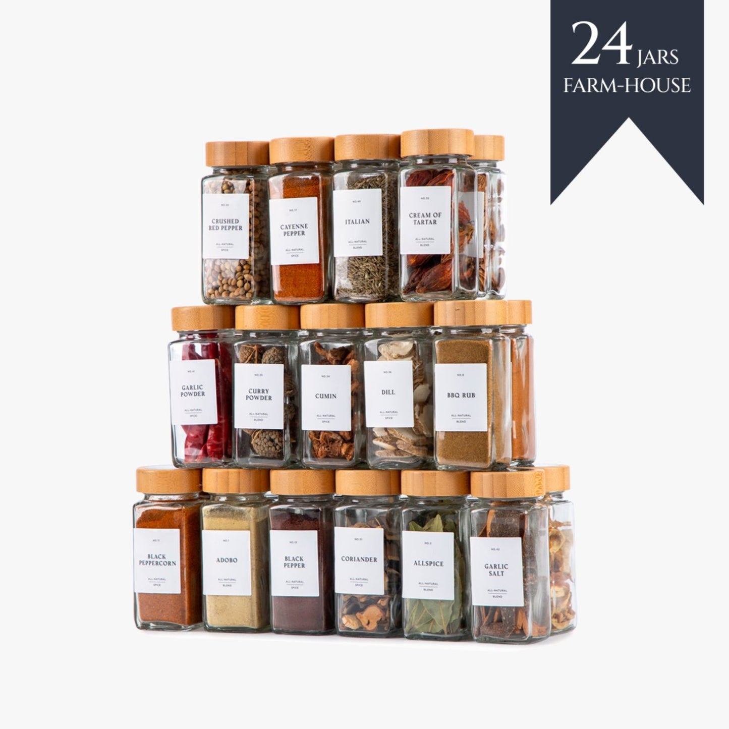 SPICE JARS WITH LABEL BAMBOO LID