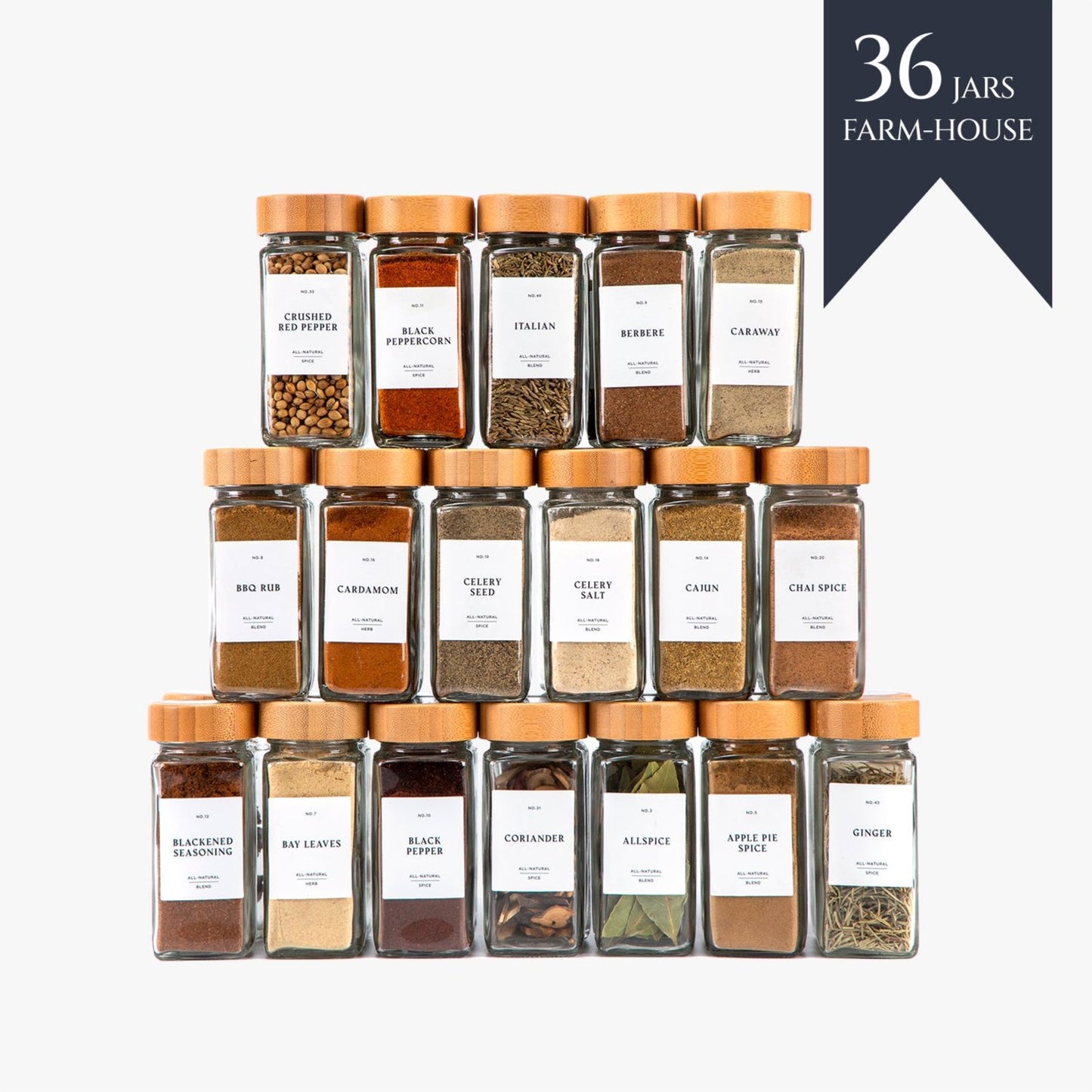 SPICE JARS WITH LABEL BAMBOO LID