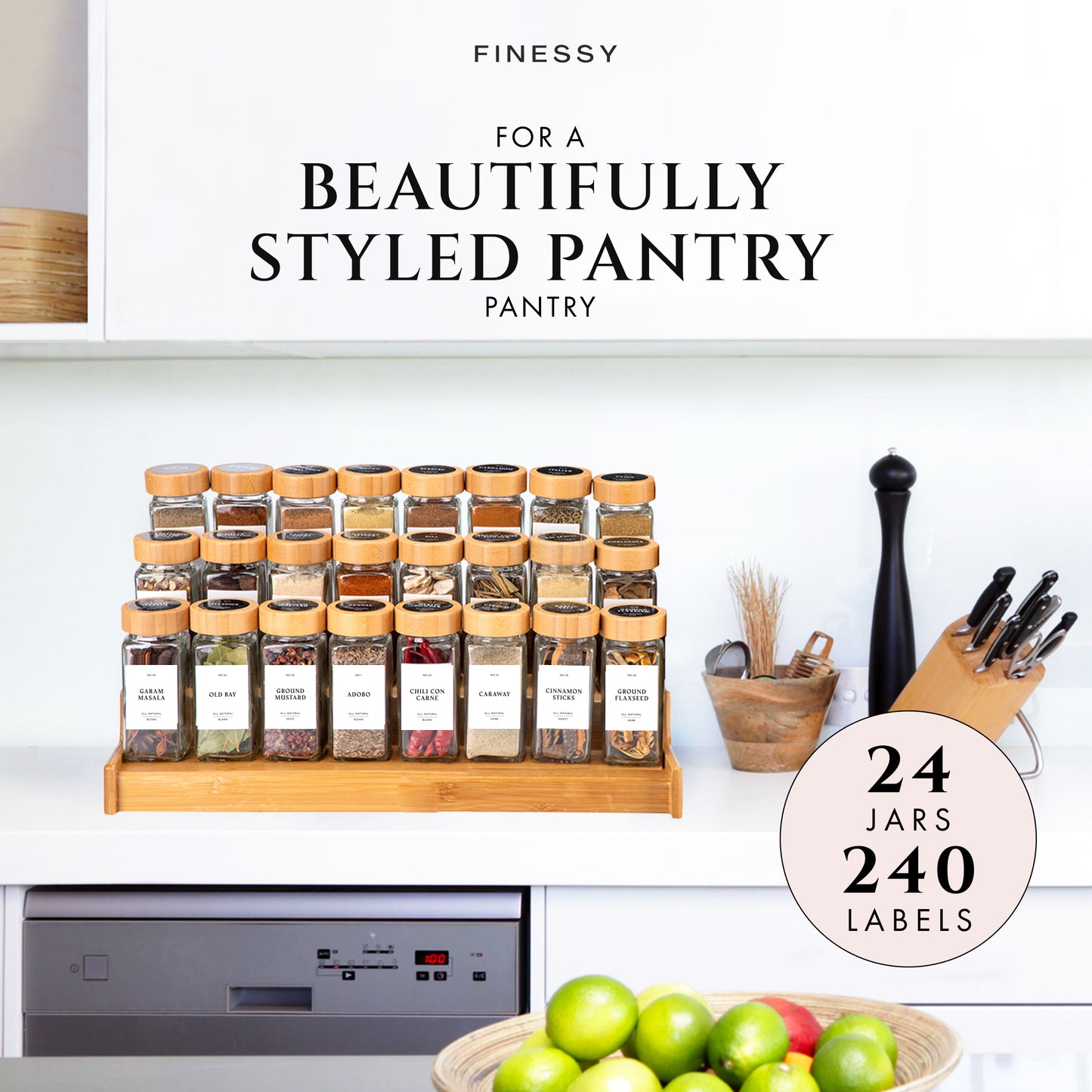 SPICE JARS WITH LABEL BAMBOO LID