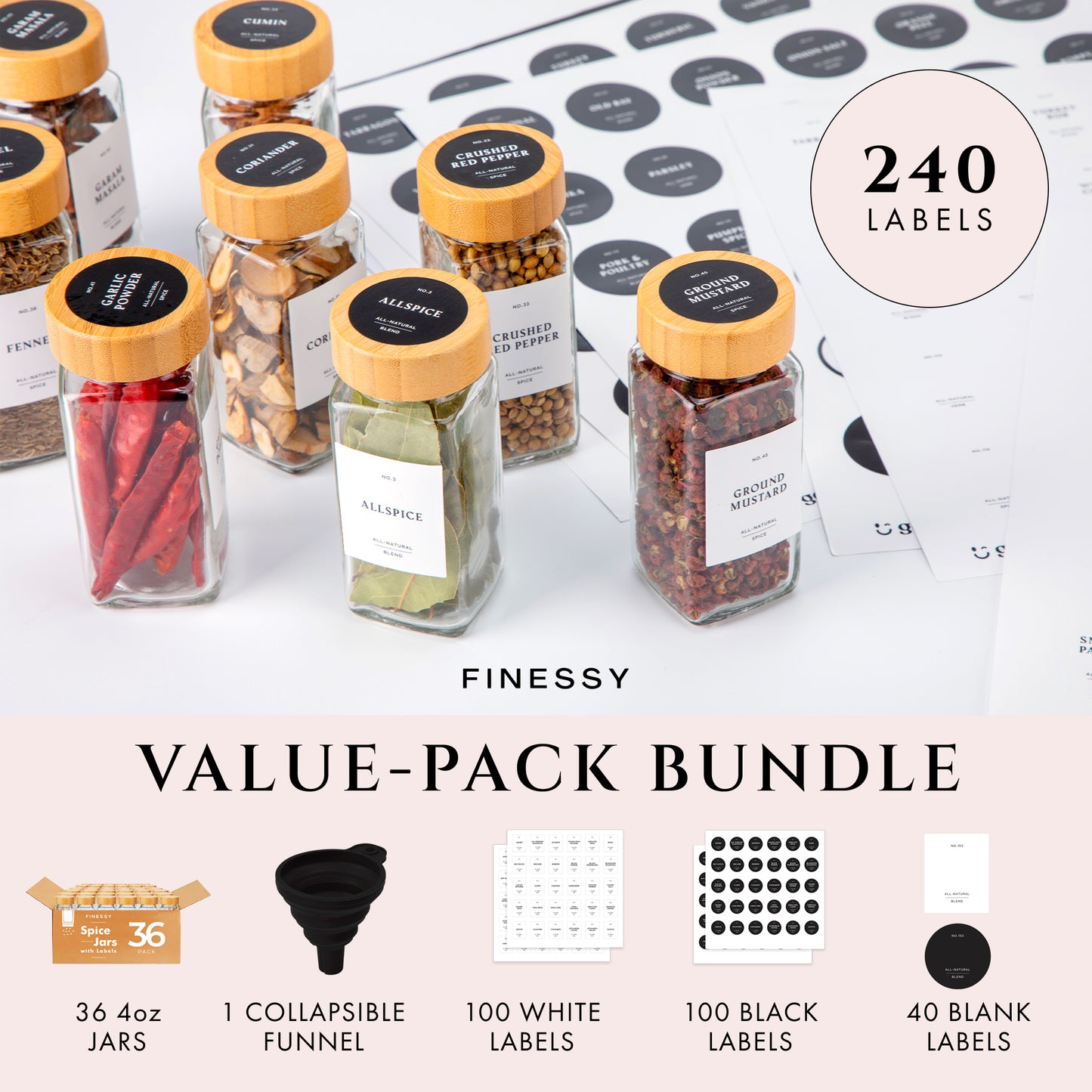 SPICE JARS WITH LABEL BAMBOO LID