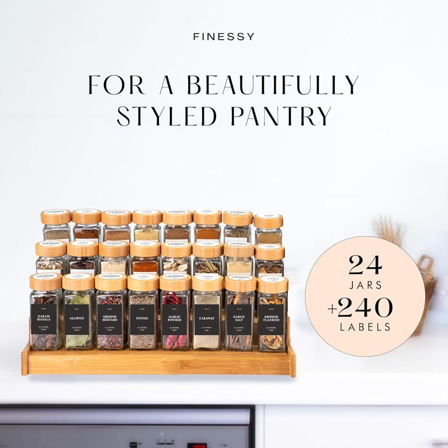 SPICE JARS WITH LABEL BAMBOO LID