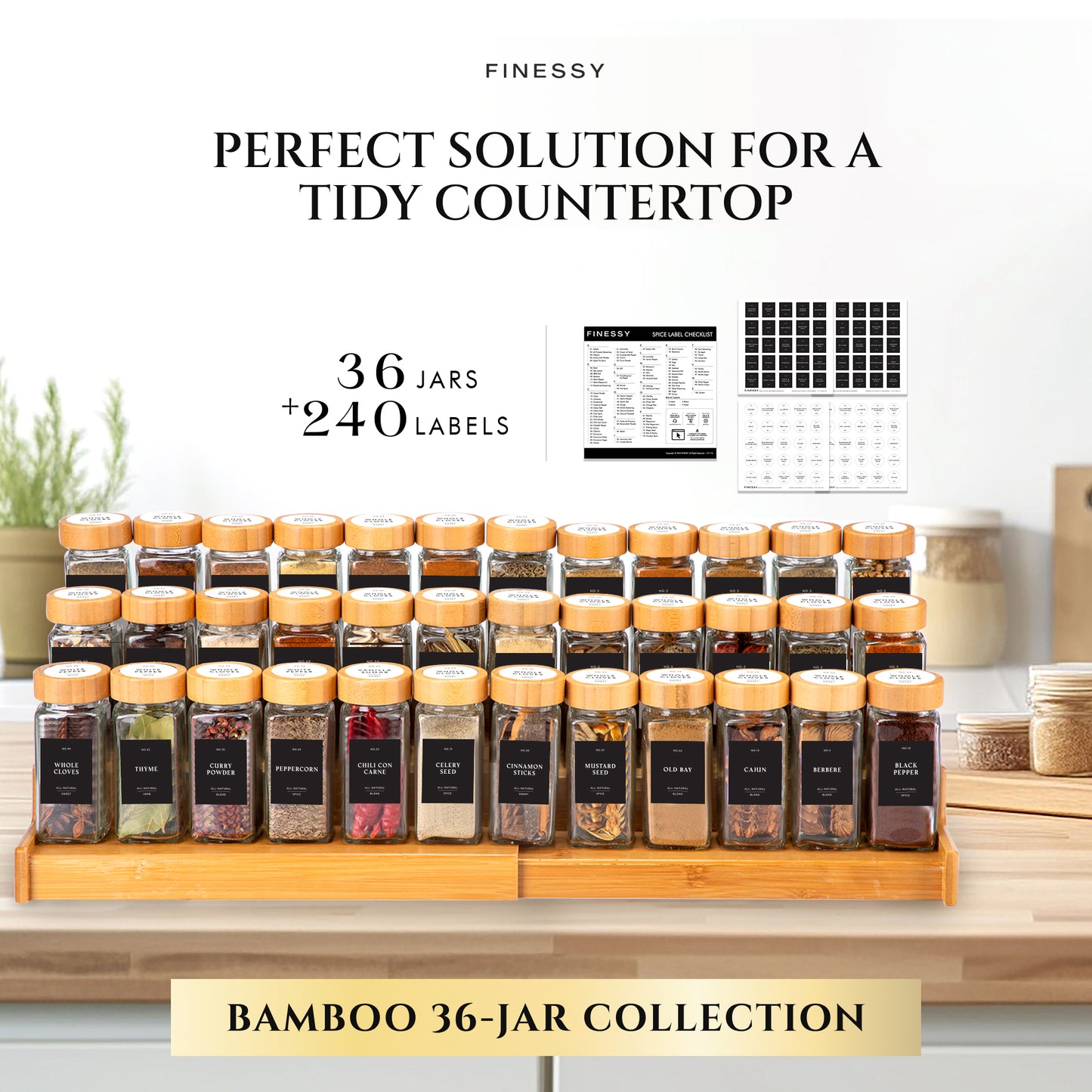 SPICE JARS WITH LABEL BAMBOO LID