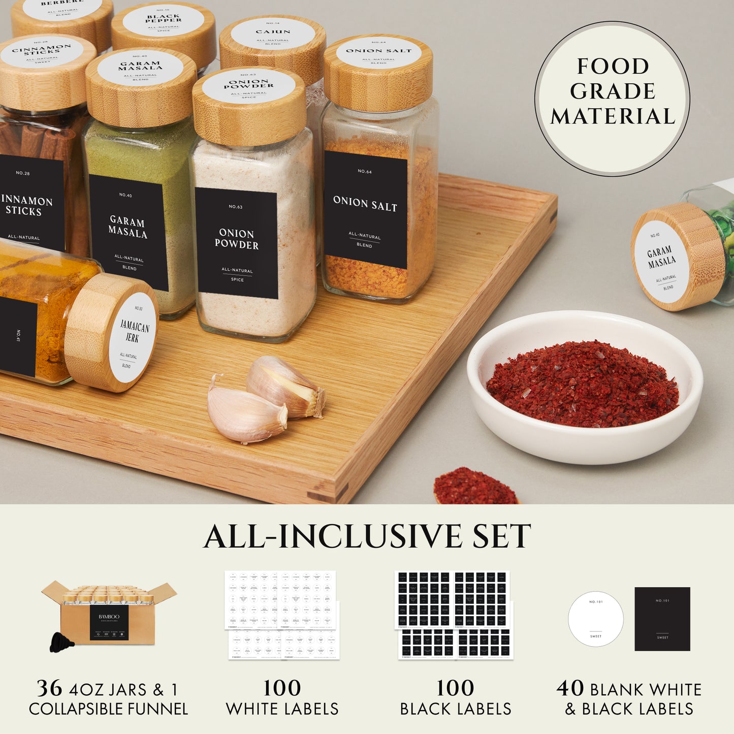 SPICE JARS WITH LABEL BAMBOO LID