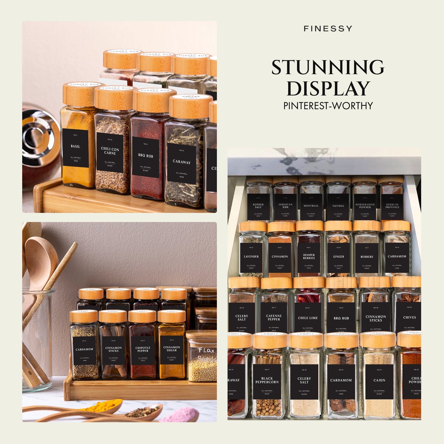 SPICE JARS WITH LABEL BAMBOO LID