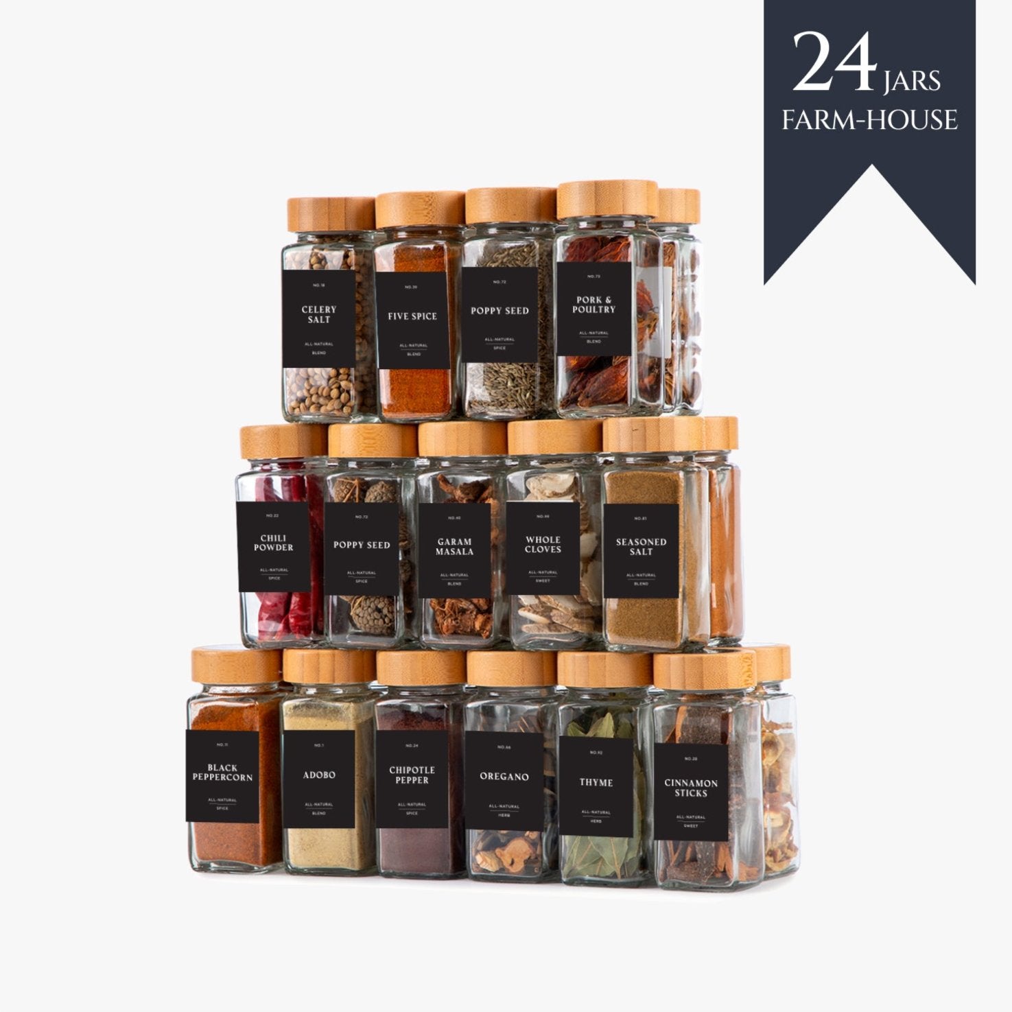 SPICE JARS WITH LABEL BAMBOO LID – FINESSY