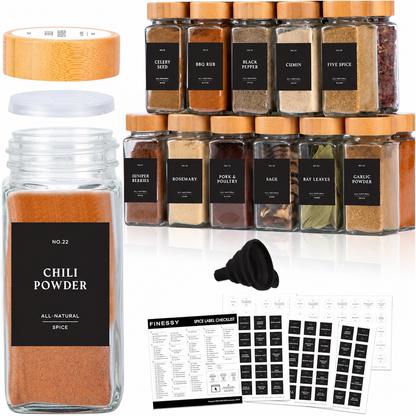 Glass Spice Jars with Bamboo Lids & Labels | FINESSY