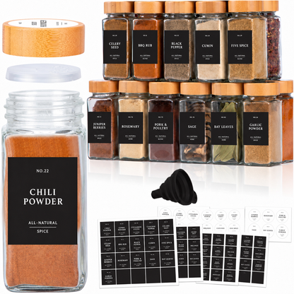 Glass Spice Jars with Bamboo Lids & Labels | FINESSY