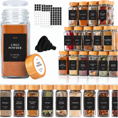 Glass Spice Jars with Bamboo Lids & Labels | FINESSY