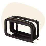 This stylish black travel makeup bag holds all your makeup kit i.e. brushes, eyeliner pencil, mascara, blush, etc.