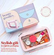 Durable and Waterproof cosmetic pouch to protect your pricey cosmetics, the small cosmetic bag is so easy to clean.