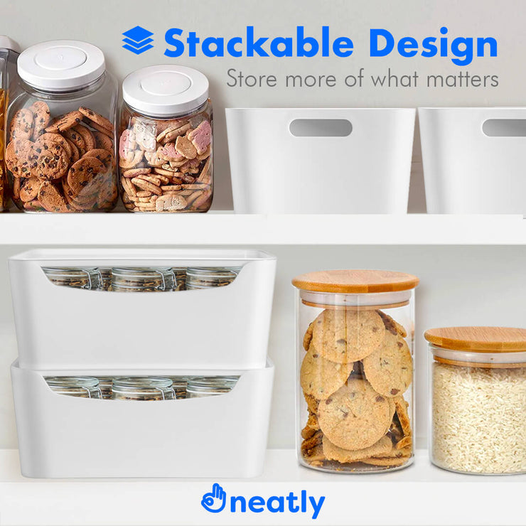 Stack these plastic storage bins with lids vertically and make the most of your precious spaces
