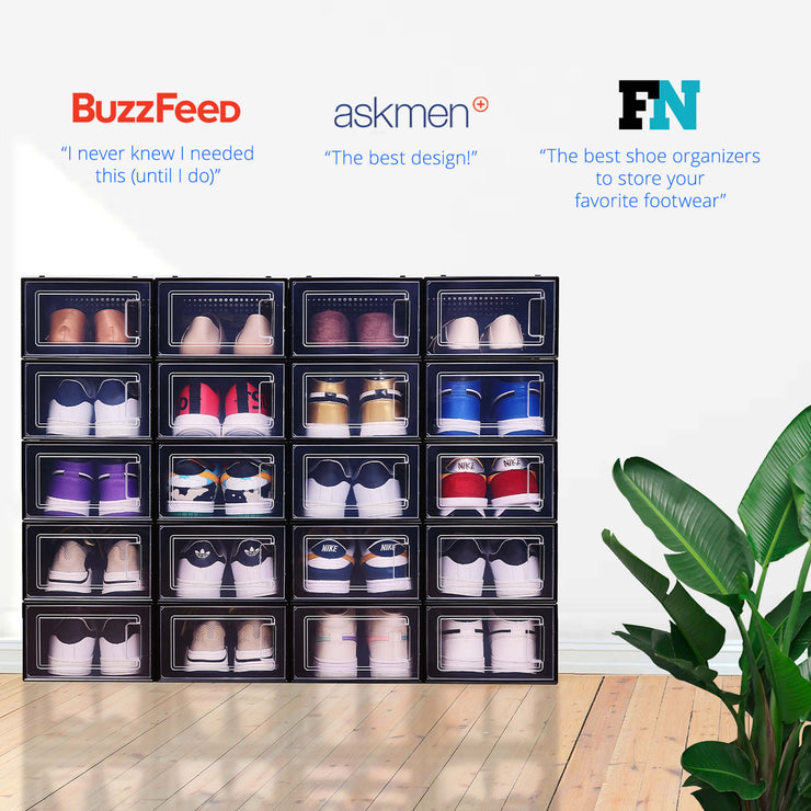 very organized shoes using the original neatly shoe organizers which are neatly stacked together in the living room