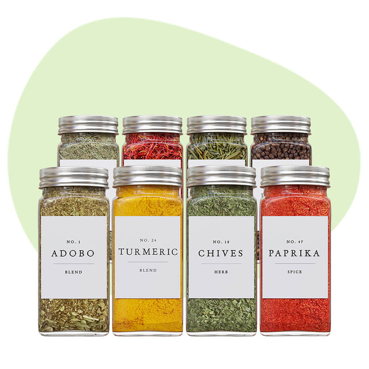 These glass spice jars come with elegant spice label stickers to elevate your cooking from ok to spectacular.